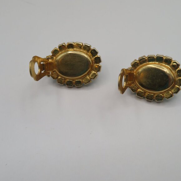 Vintage Clip-on AB Rhinestone Earrings Gold Tone - Picture 7 of 8